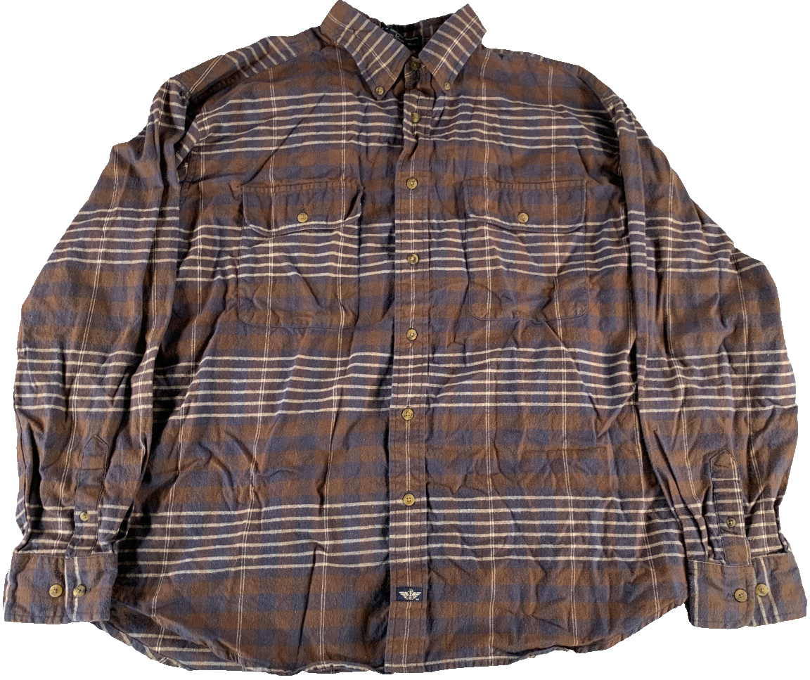 Dockers Plaid Button Down Shirt Brown Blue Flannel Long Sleeve Cotton L Apparel