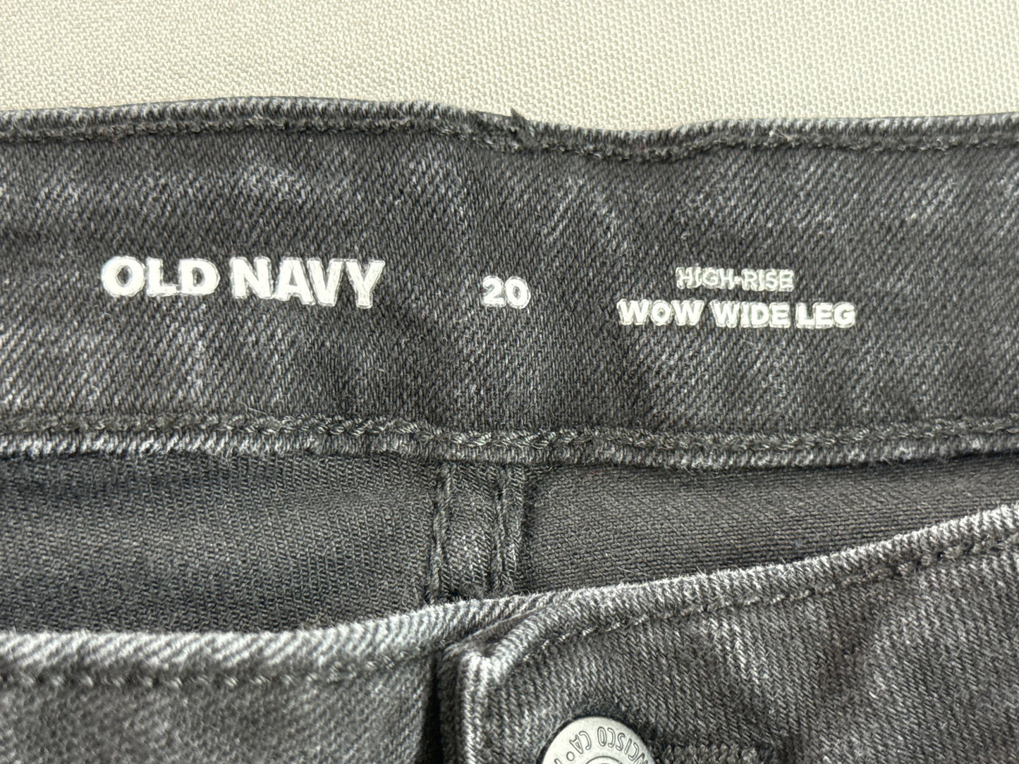 Old Navy High Rise Wide Leg Jeans Womens 20 Black Denim Cropped Stretch Frayed
