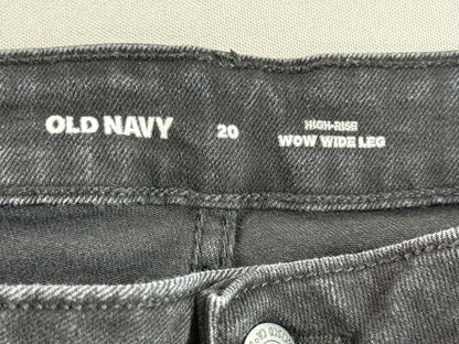 Old Navy High Rise Wide Leg Jeans Womens 20 Black Denim Cropped Stretch Frayed