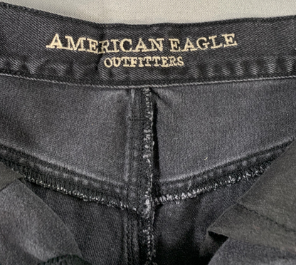 American Eagle Mom Shorts Black Distressed Denim High Rise Frayed Hem Sz 6 119