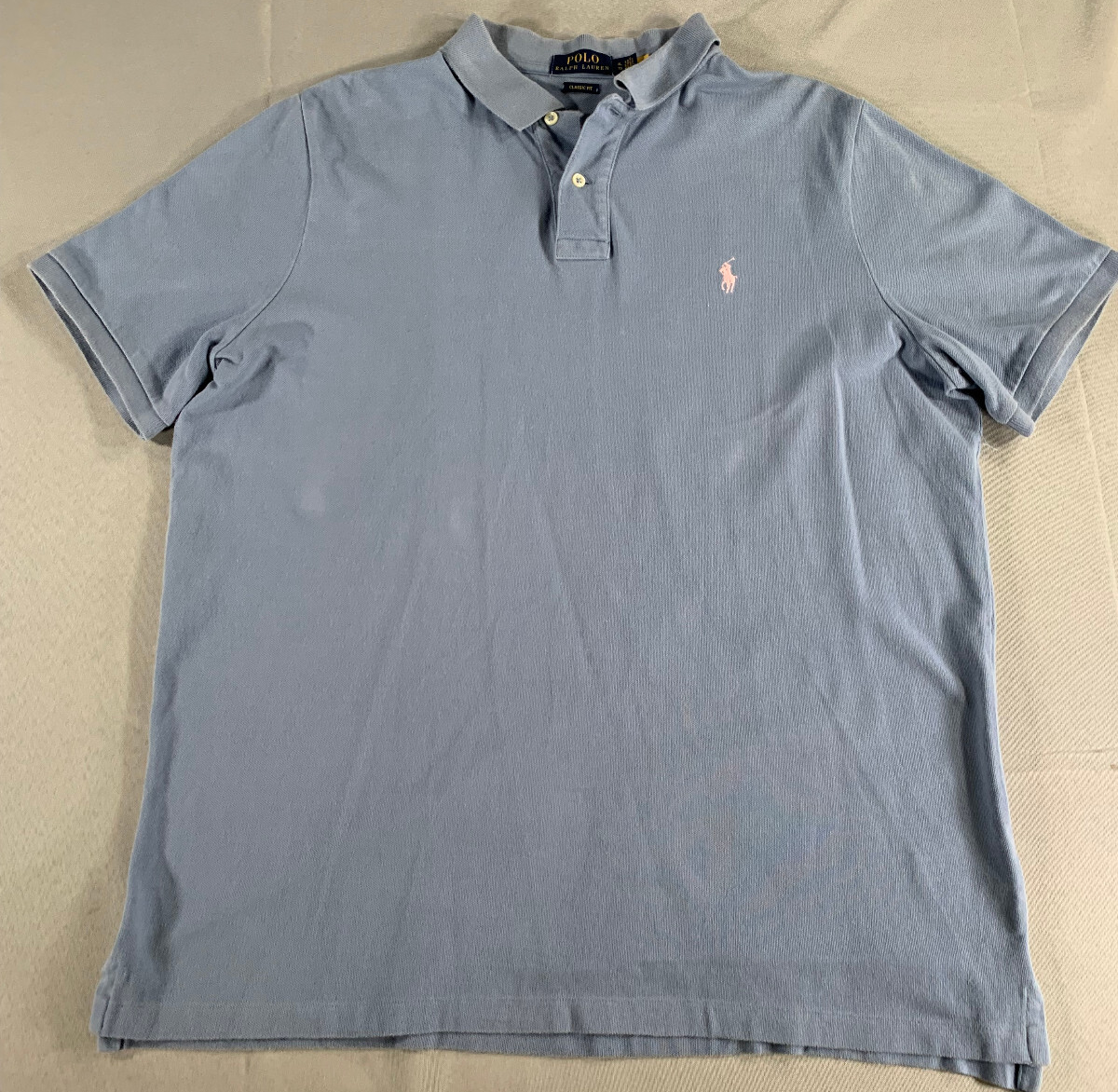 Polo Ralph Lauren XL Blue Polo Shirt Classic Fit Pink Pony Logo Mens Cotton Tee