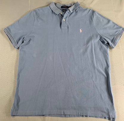 Polo Ralph Lauren XL Blue Polo Shirt Classic Fit Pink Pony Logo Mens Cotton Tee