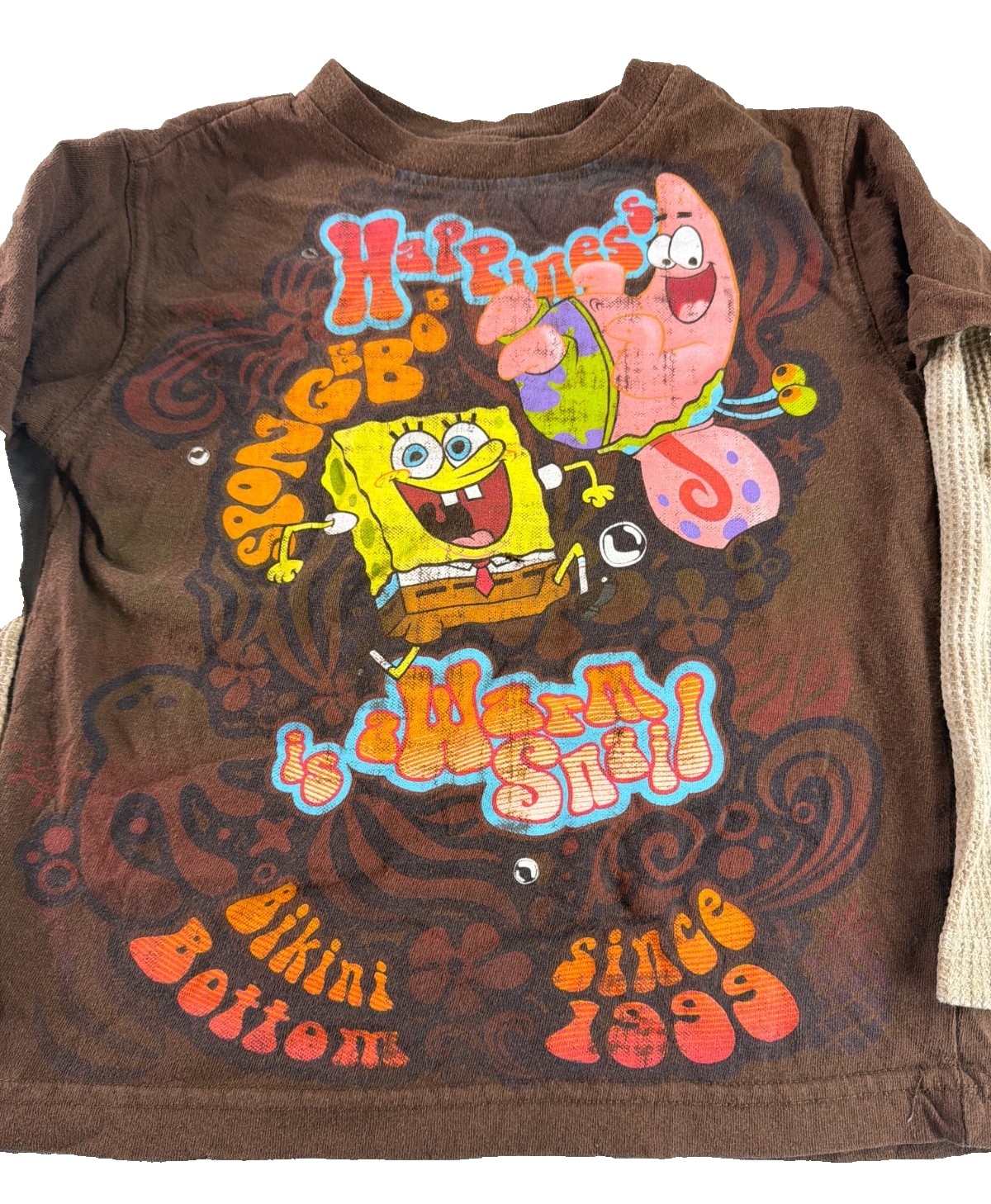 SpongeBob Boys 4/5 Brown Long Sleeve Layered Thermal Shirt Nickelodeon 2010