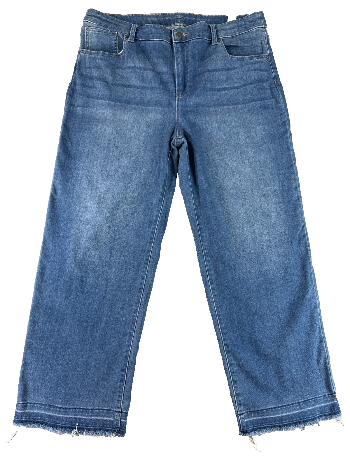 Chicos Girlfriend Straight Crop Jeans Womens 3 Blue Raw Hem Stretch Denim
