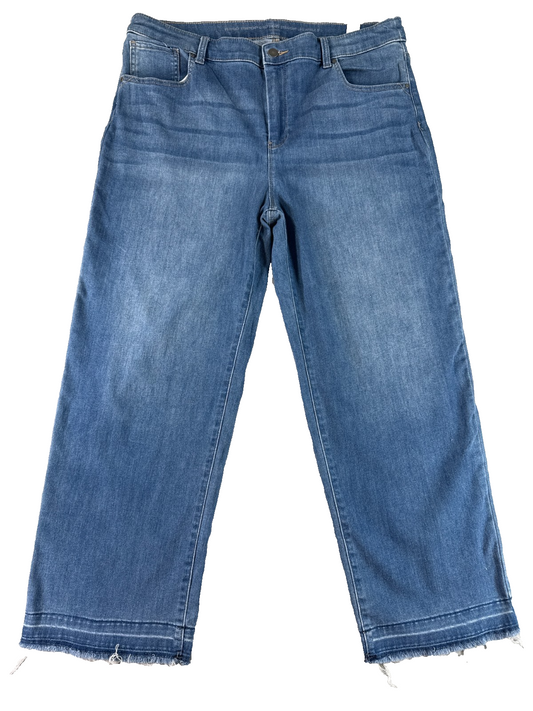 Chicos Girlfriend Straight Crop Jeans Womens 3 Blue Raw Hem Stretch Denim