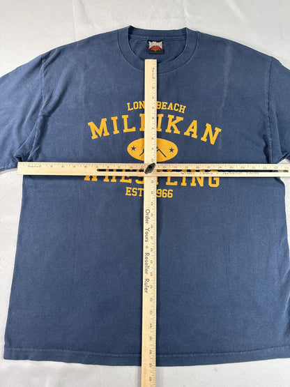 Rothco Millikan Wrestling Graphic Tee Blue Cotton Short Sleeve Crewneck