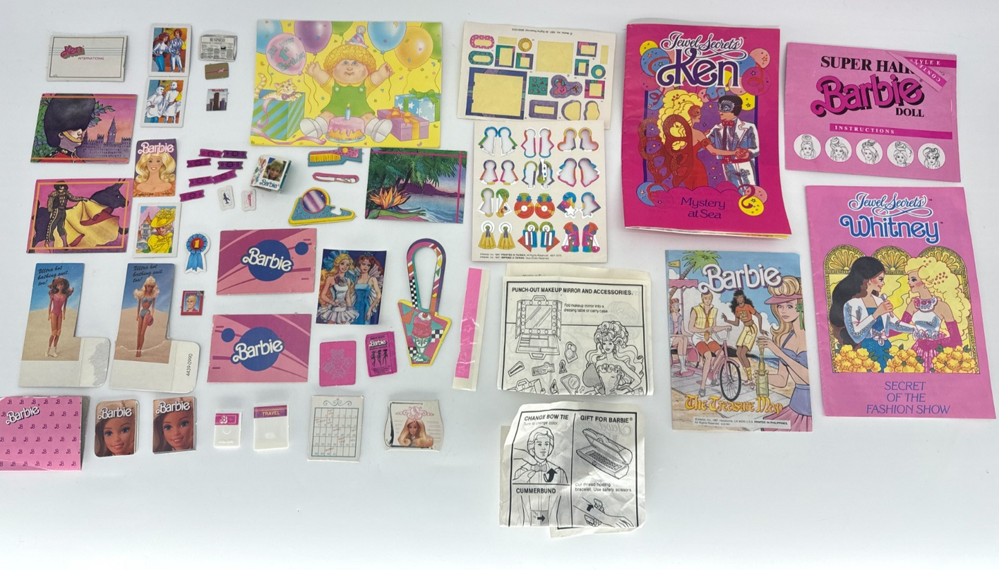 Vintage Barbie 1980s Paper Ephemera Lot Booklets Cards Stickers Inserts Ken 80s