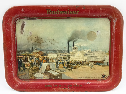 BUDWEISER ST. LOUIS LEVEE ROBERT E. LEE STEAMBOAT 1914 SERVING TRAY 1930s