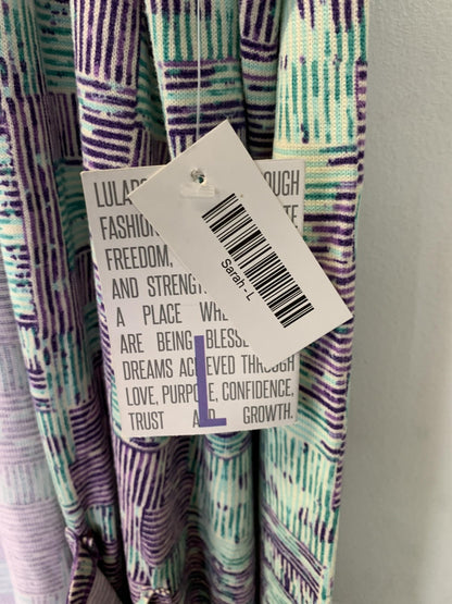 LuLaRoe Sweater Cardigan Womens Large Purple Green Sarah Geometric Pockets Knit