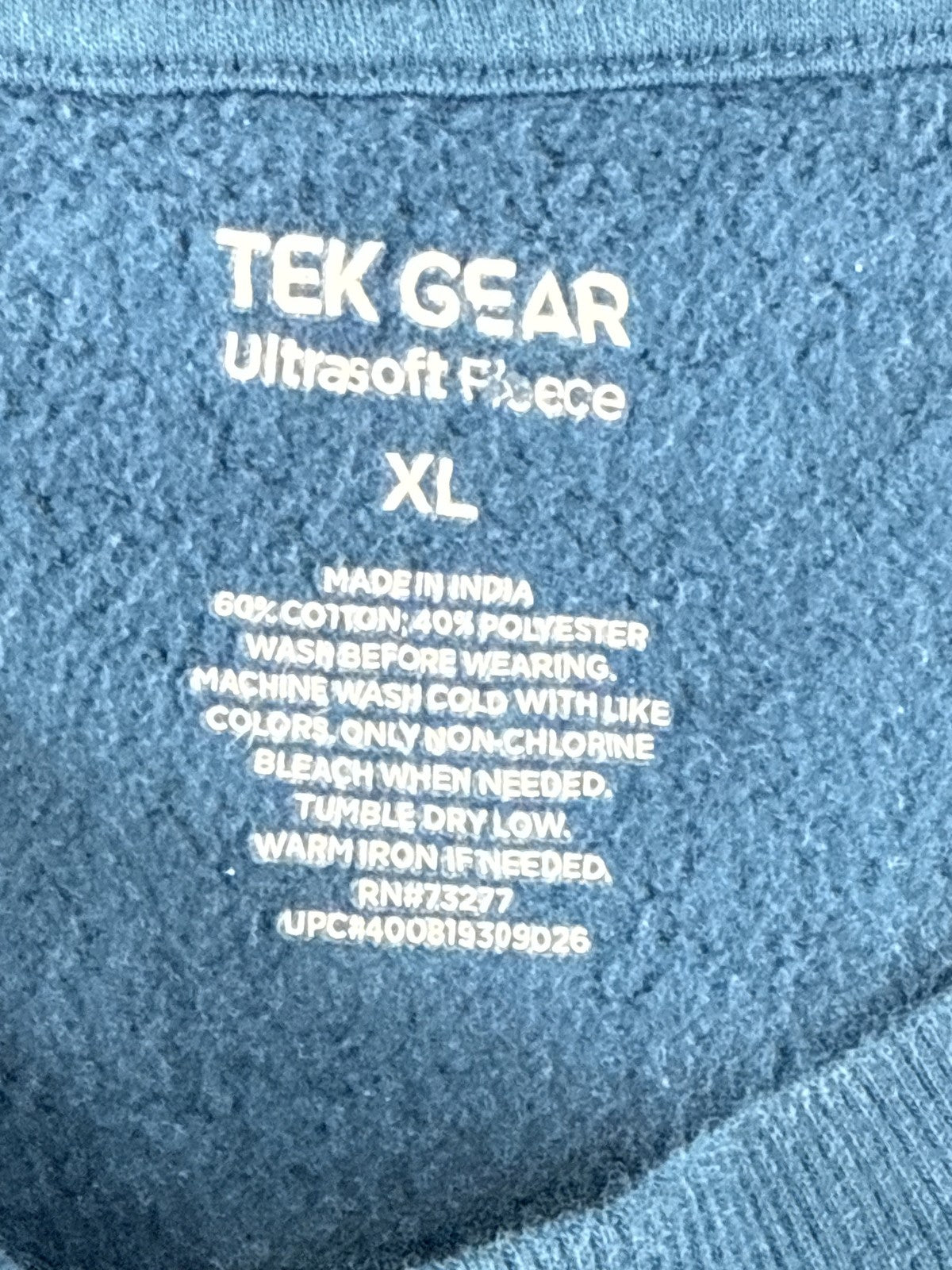 Tek Gear Pullover Sweatshirt XL Blue Cotton Polyester Crewneck Long Sleeve
