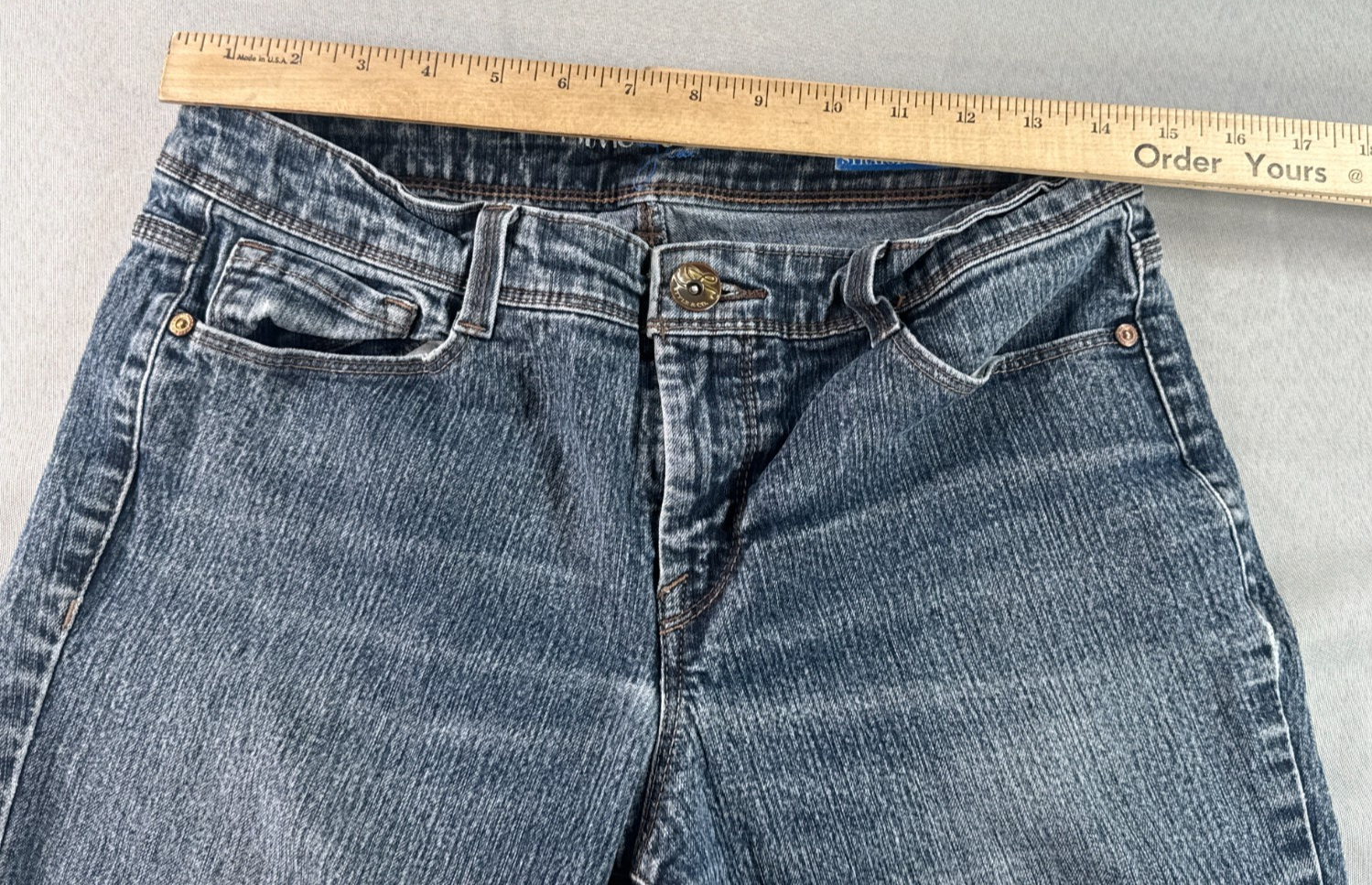 Style&Co Straight Leg Jeans Womens 10P Blue Stretch Denim Distressed Mid Rise