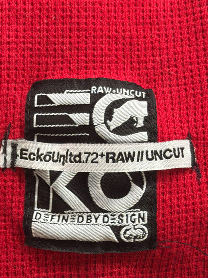 Ecko Unltd Thermal Waffle Knit Shirt Mens 3XL Red Long Sleeve Y2K Streetwear