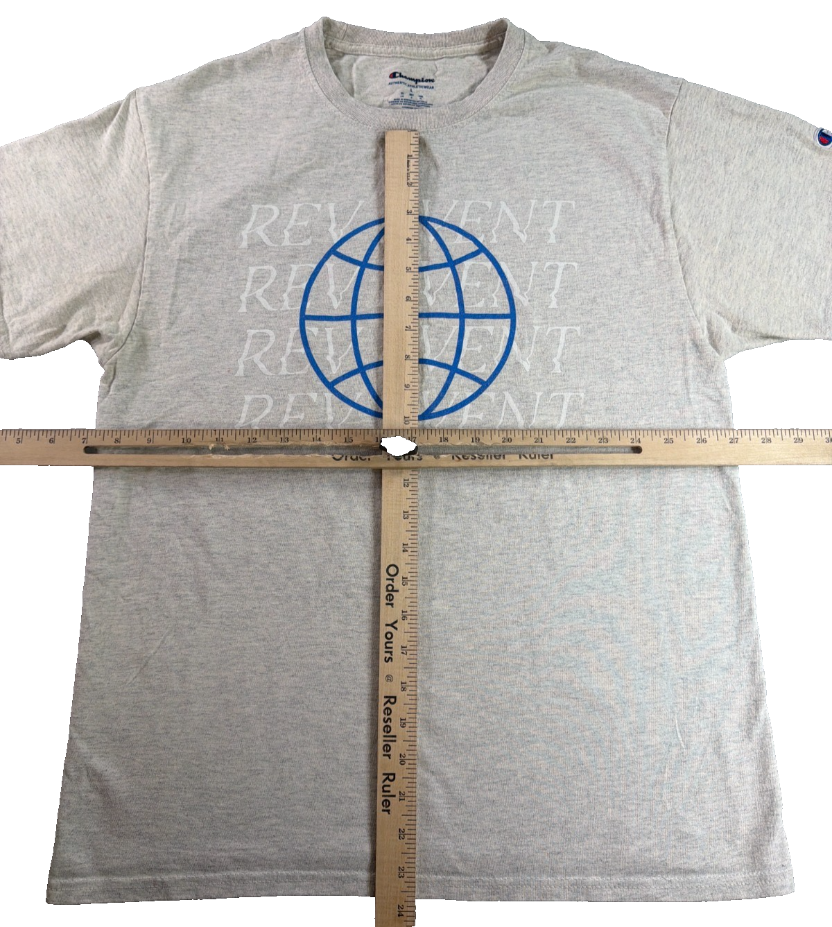 Champion Rev Event Globe Graphic Mens Large Gray Heather Tee Authentic Athletic