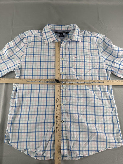 Tommy Hilfiger Shirt Mens XL Blue Pink Plaid Custom Fit Button Up Long Sleeve