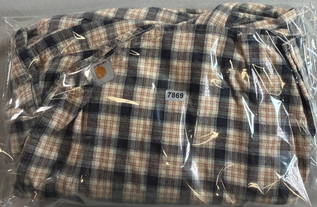 Carhartt Fort Short Sleeve Plaid Shirt Men XL Navy Tan 101158 Button Down Work