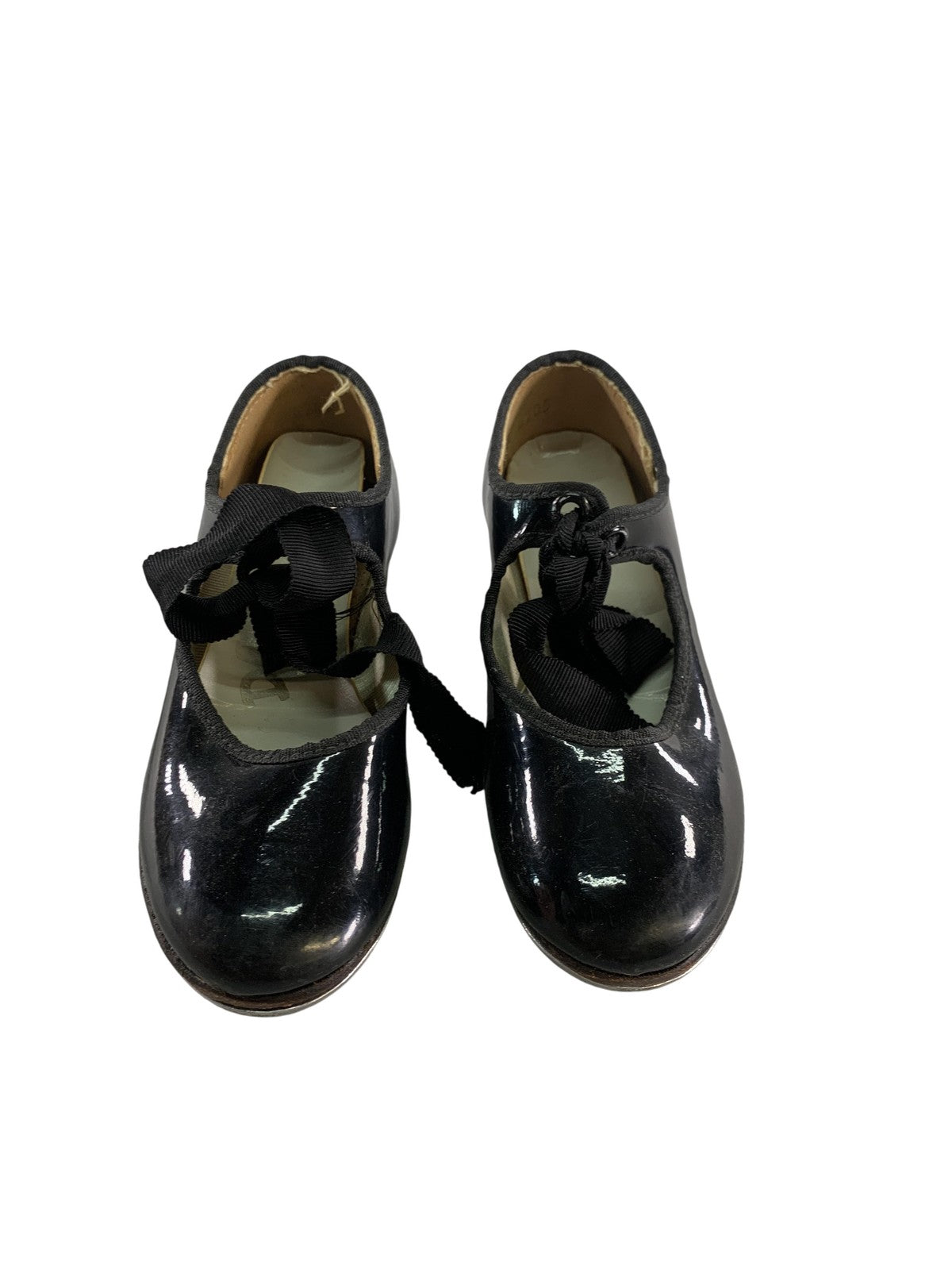 Girls Youth Tap Dance Shoes Size 10.5 Black Patent Mary Jane Ribbon Super Taps