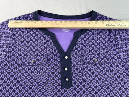 Croft Barrow Purple Geometric Print Henley Short Sleeve Top Womens XXL 100%