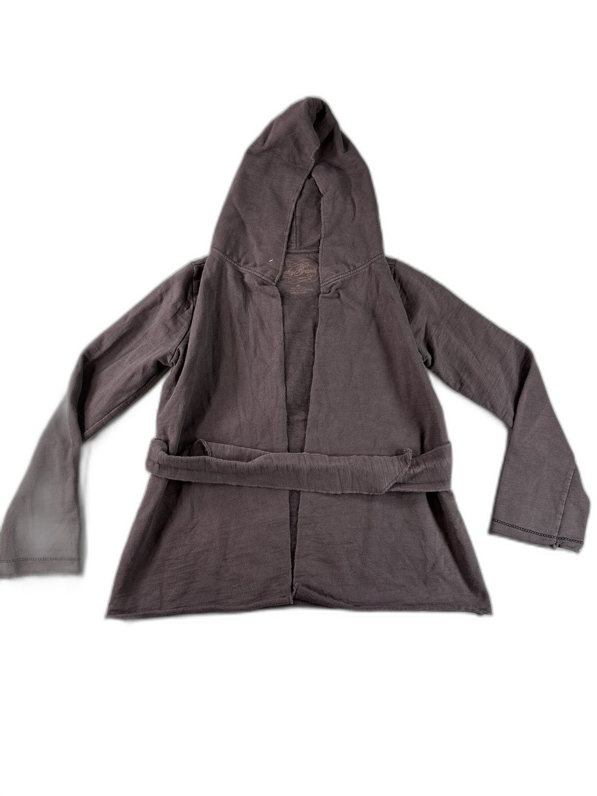 Lucky Brand 8WK3784 Hooded Open Cardigan XL Womens Brown Cotton Blend Long
