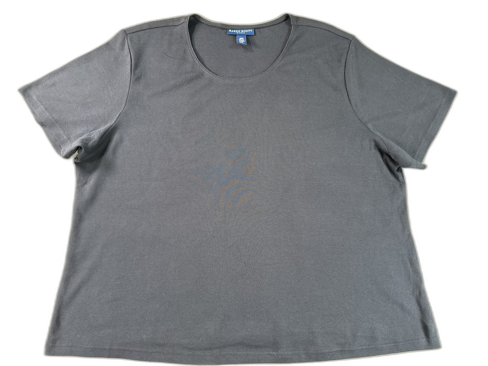 KAREN SCOTT Tee Womens 2X Gray Crew Neck Short Sleeve 100% COTTON Regular Fit