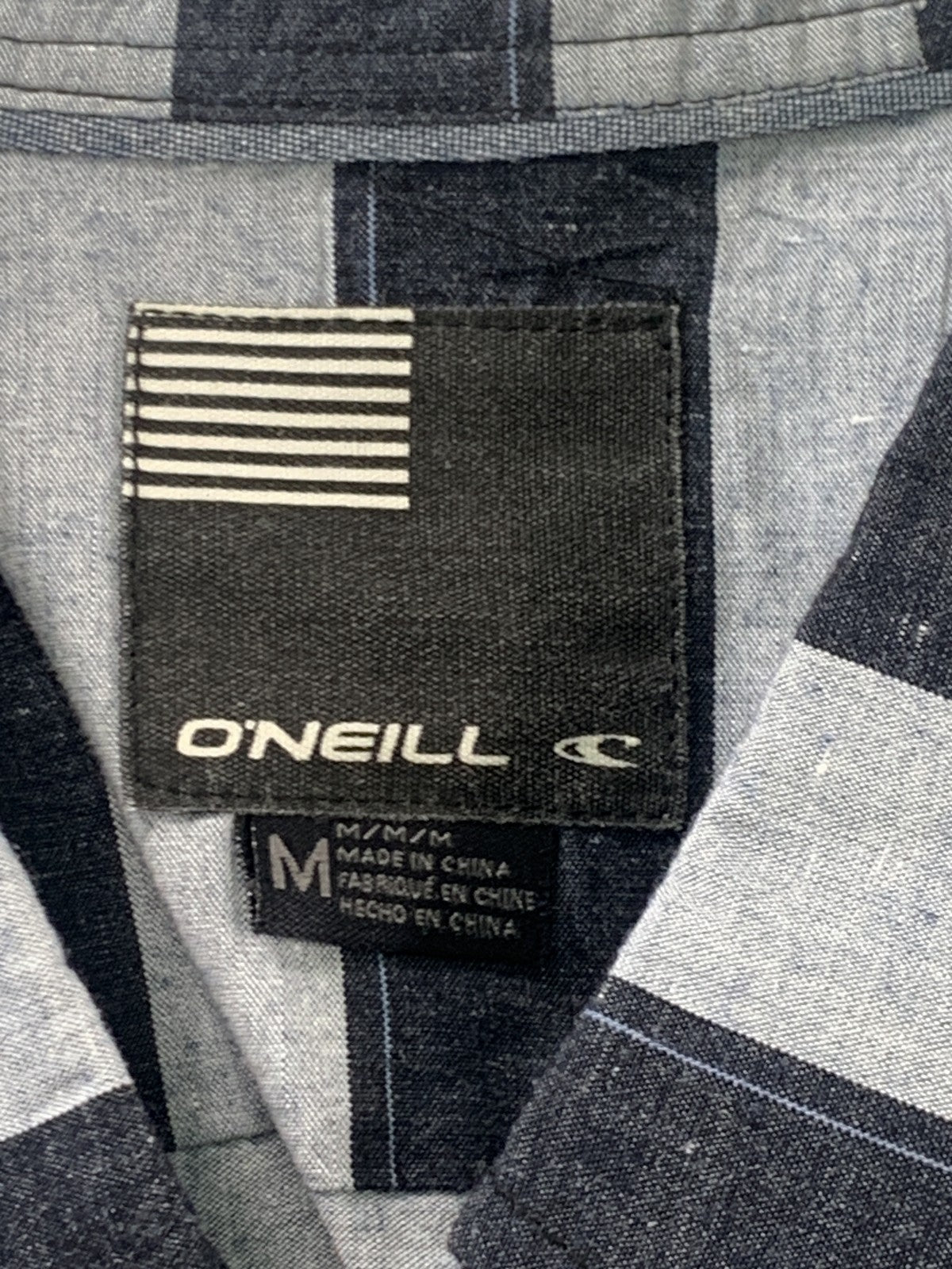 O'Neill Shirt Mens Medium Blue Gray Striped Button Up Short Sleeve Casual Summer