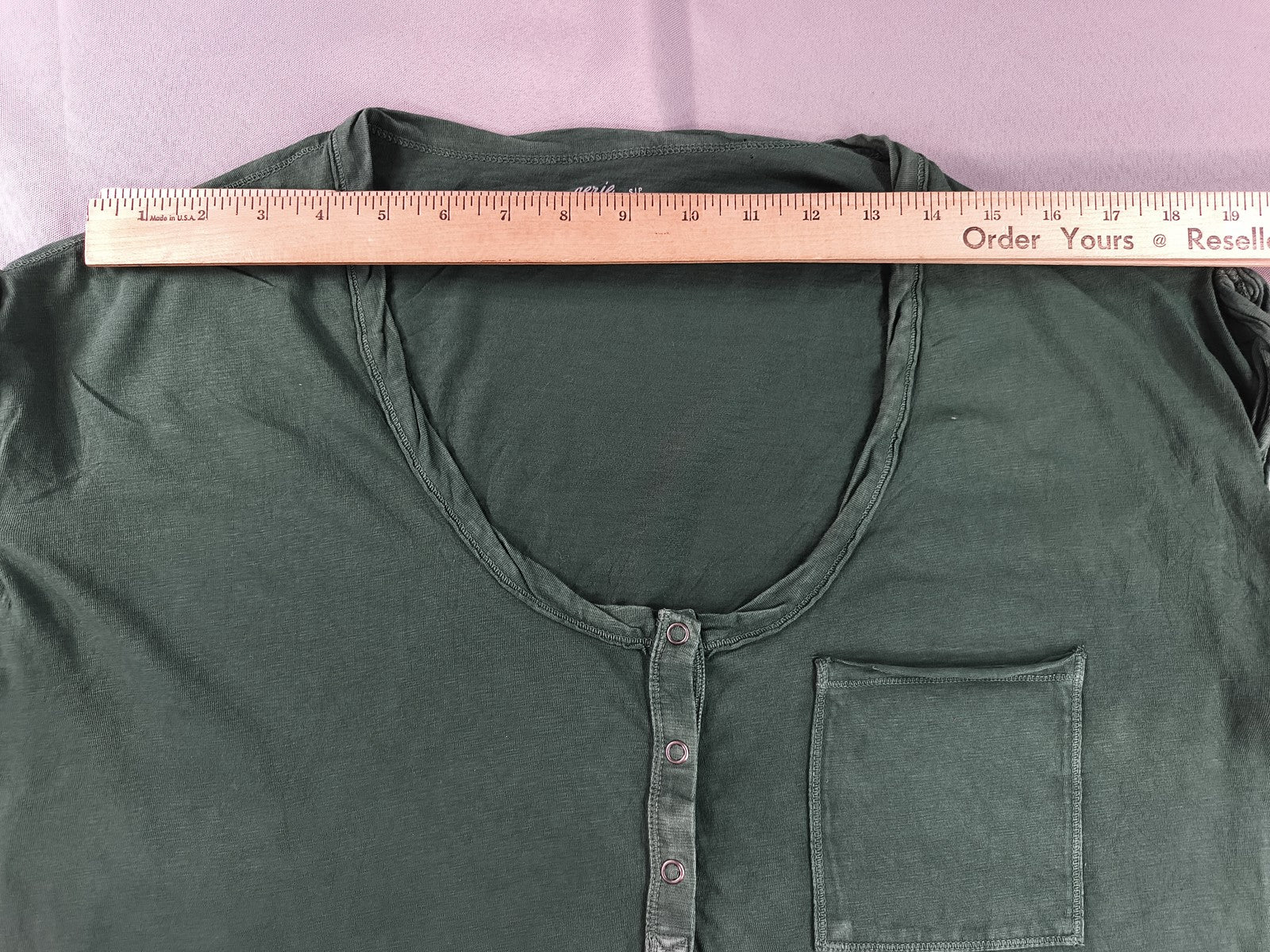 aerie Henley S Tee Womens S/P Green Cotton Short Sleeve Scoop Neck Pocket Soft