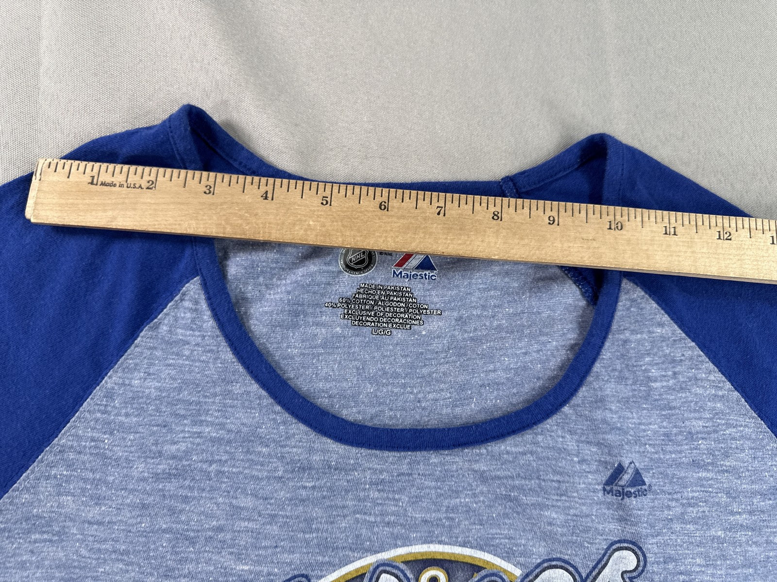 Majestic St. Louis Blues NHL Raglan Tee L Short Sleeve L/G/G Gray Cotton Womens