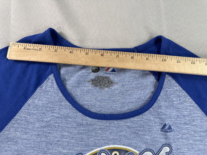 Majestic St. Louis Blues NHL Raglan Tee L Short Sleeve L/G/G Gray Cotton Womens