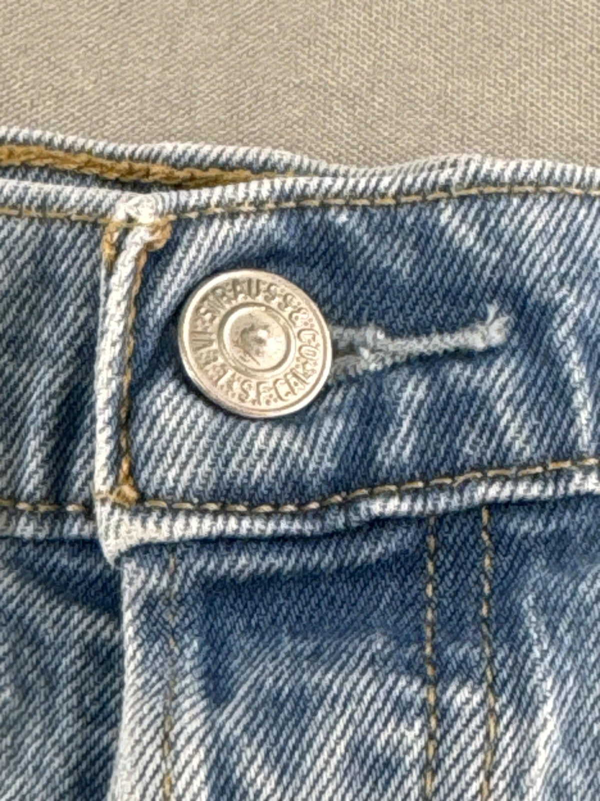 Levis Ribcage Shorts Womens 33 Blue Denim Distressed High Rise Button Fly 5275