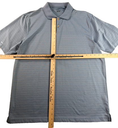 Van Heusen Polo Shirt Mens L Blue White Striped Short Sleeve Polyester Golf
