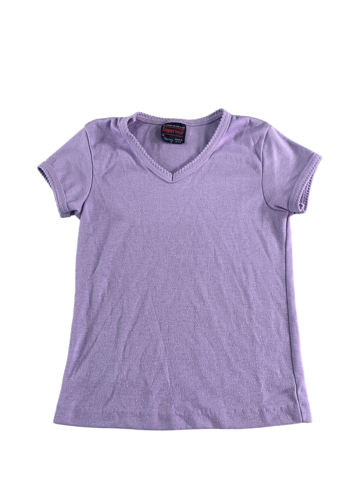 Vintage Superwear JCPenney Shirt Girls Medium Purple V-Neck Trim Made USA 90s