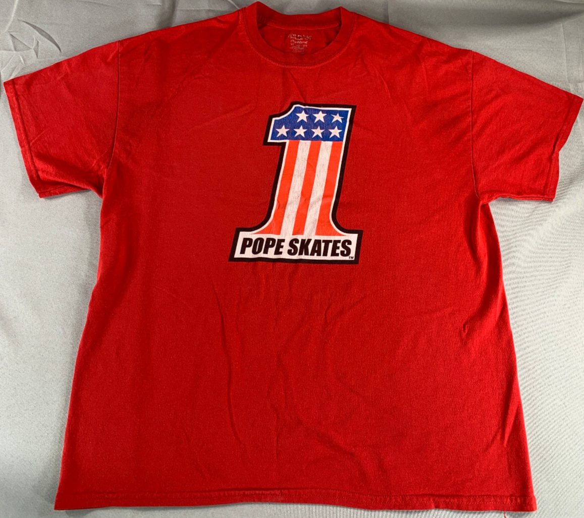 Pope Skates #1 USA Red Graphic T-Shirt M Gildan Patriotic Skateboarding Tee