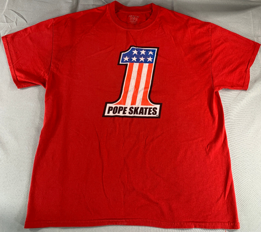Pope Skates #1 USA Red Graphic T-Shirt M Gildan Patriotic Skateboarding Tee