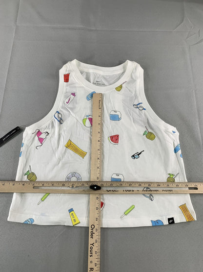 Nike Shirt Womens Medium White Loose Fit Sleeveless Summer Print Beach Tank Tee