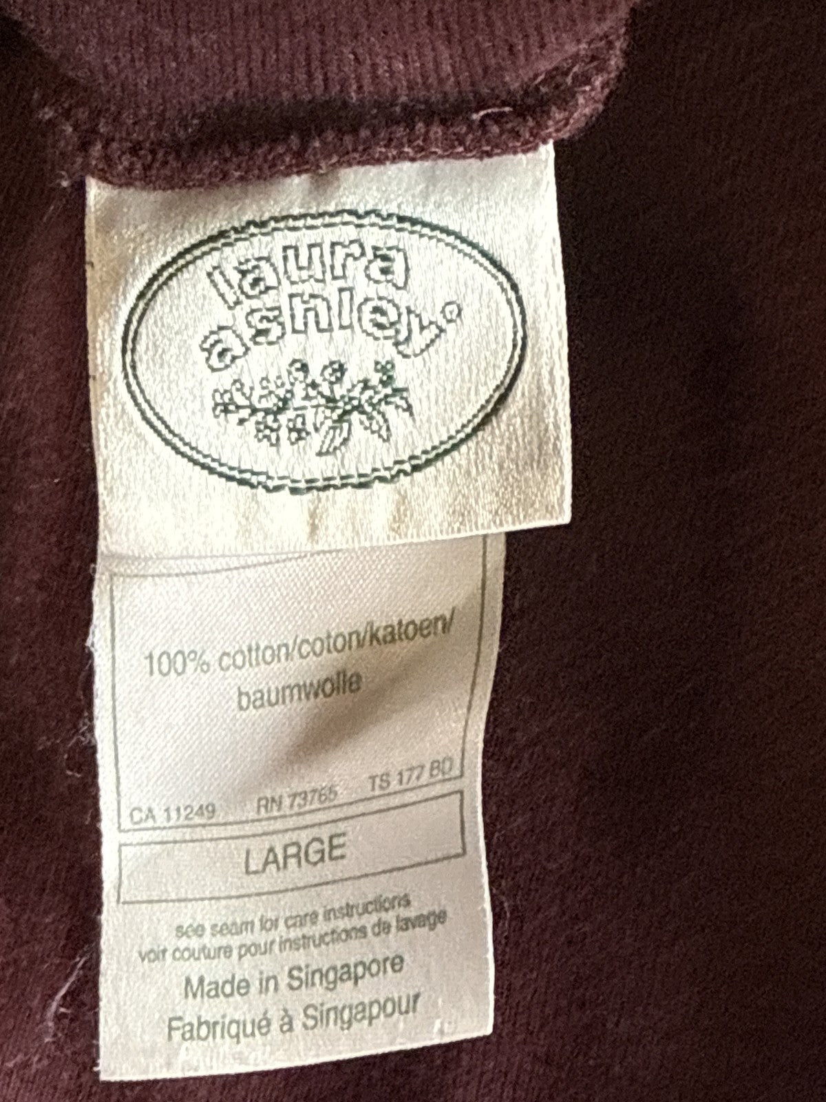 Laura Ashley TS 177 BD Mock Neck Long Sleeve Pullover Top Large Maroon 100% Wool