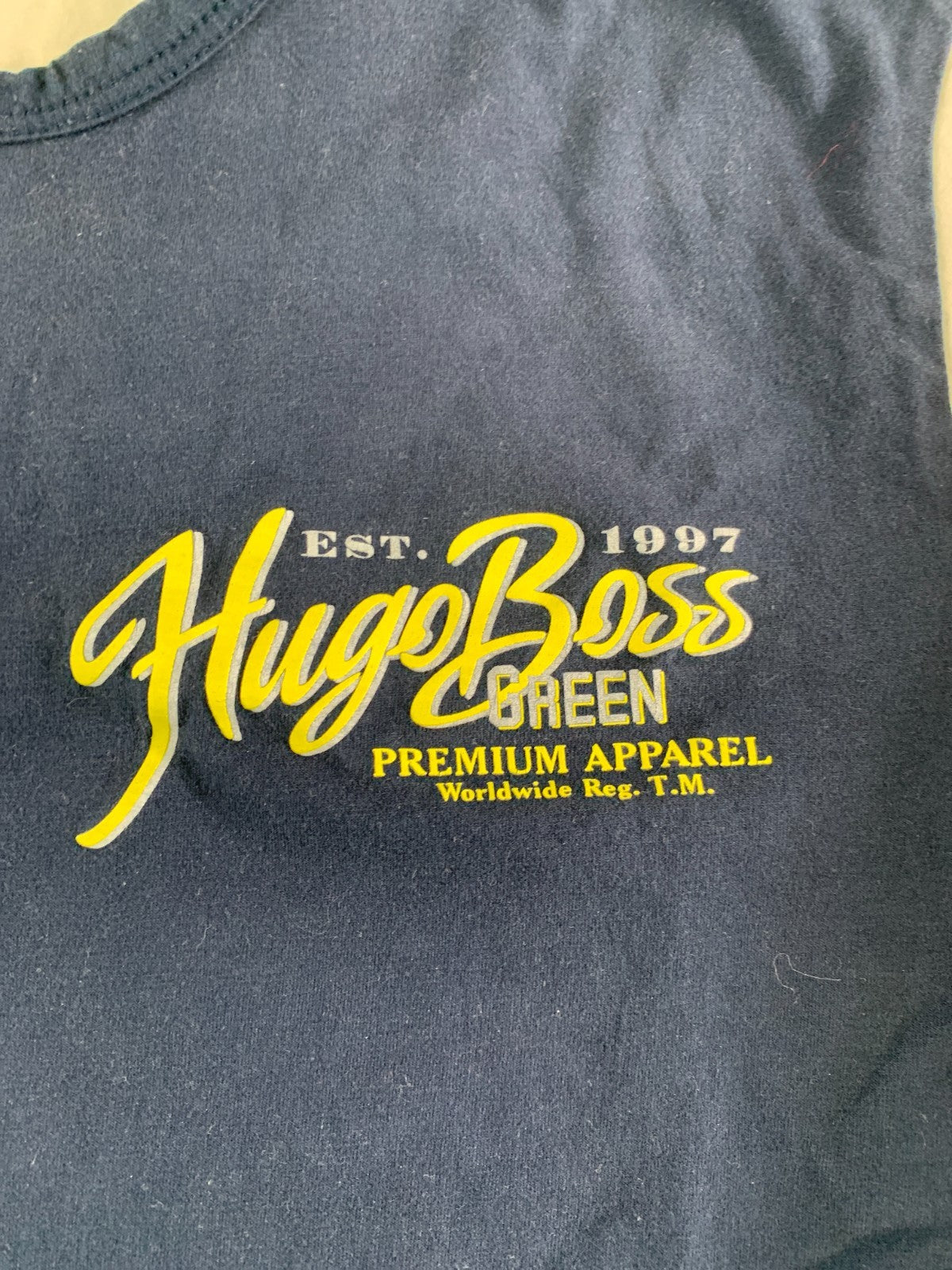 Hugo Boss Green Men's Small Long Sleeve Tee Navy Colorblock Yellow Est 1997