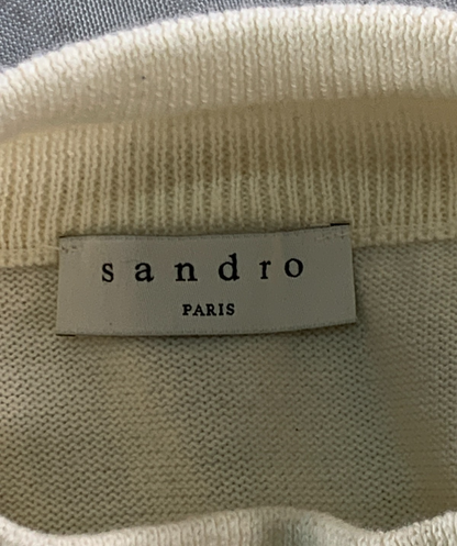 Sandro Paris Women XS Ivory Mock Neck Fine Knit Pullover Sweater Minimalist
