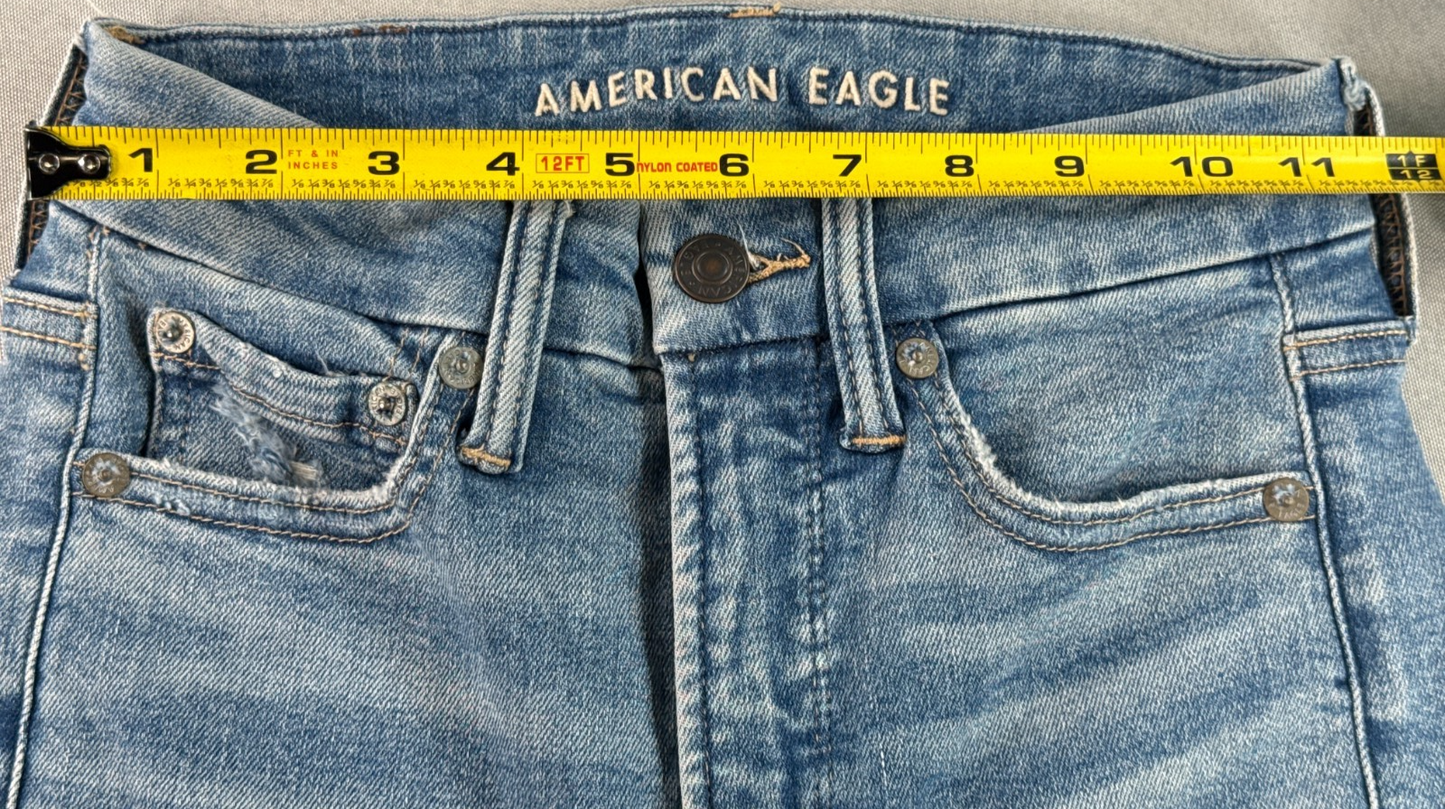 American Eagle Next Level Jegging Jeans 00 X-Short Distressed Raw Hem Blue