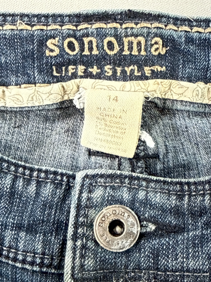 Sonoma Life + Style Womens Jeans 14 Bootcut Mid Rise Medium Wash Blue Denim Flap