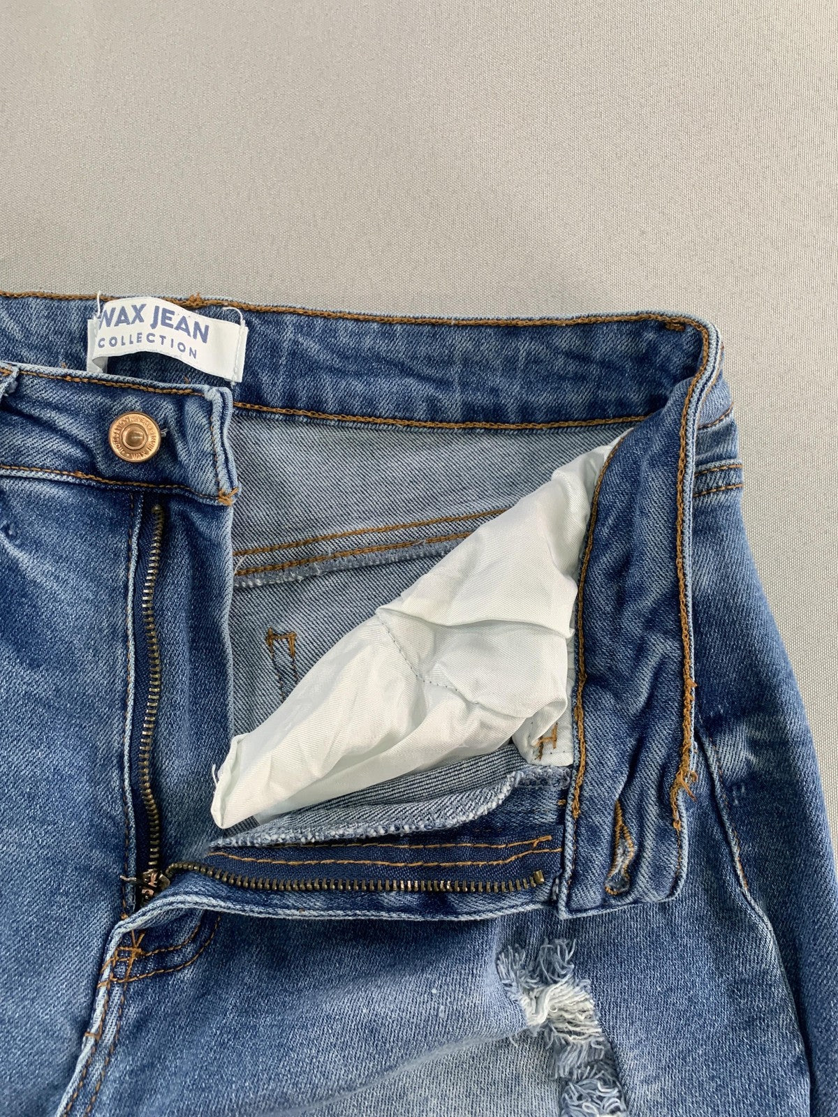 Wax Jean Jeans Womens 7 High Rise Skinny Distressed Stretch Ripped Medium Wash