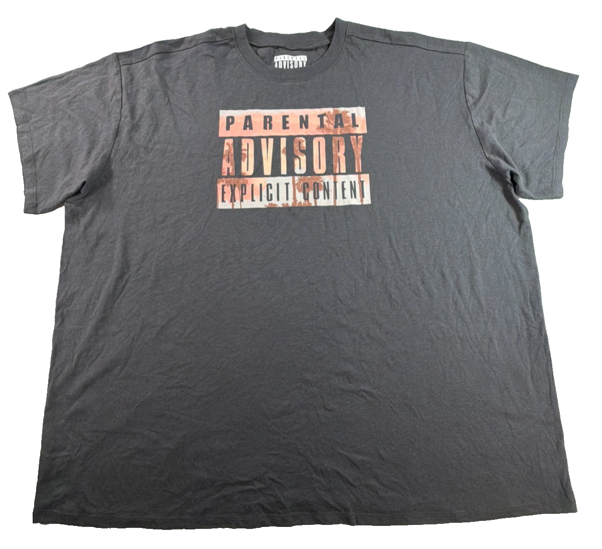 Parental Advisory Explicit Content Mens 2XL Black Palm Tree Graphic Tee Shirt
