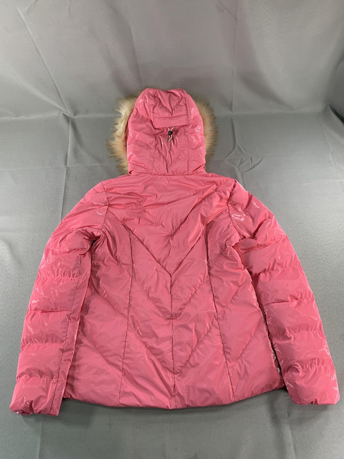 Obermeyer Jacket Womens 10 Pink Glossy Faux Fur Hood Insulated Ski Snow 11224