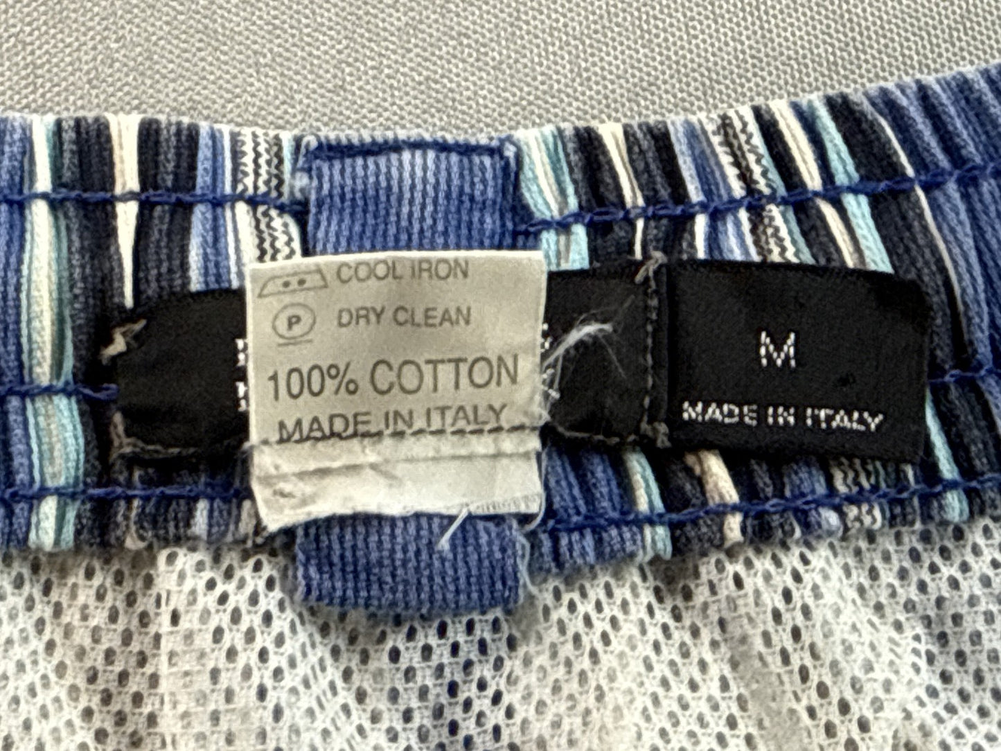 BARNEYS YORK Striped Elastic Waist Shorts M Blue 100% COTTON Regular Fit Men