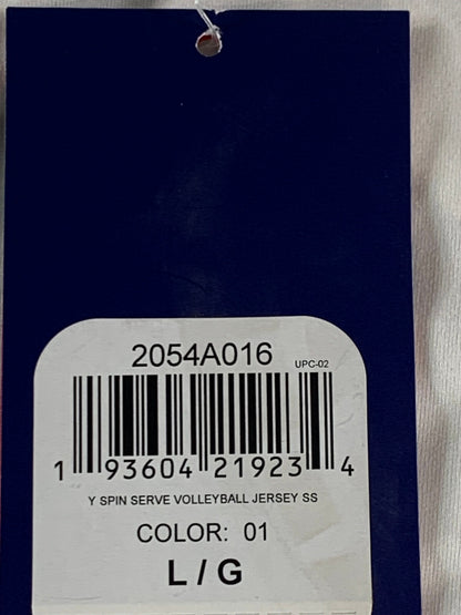 Asics Youth Volleyball Jersey L White Short Sleeve Spin Serve Tee 2054A016 NWT