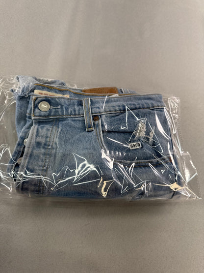 Levis Ribcage Shorts Womens 33 Blue Denim Distressed High Rise Button Fly 5275