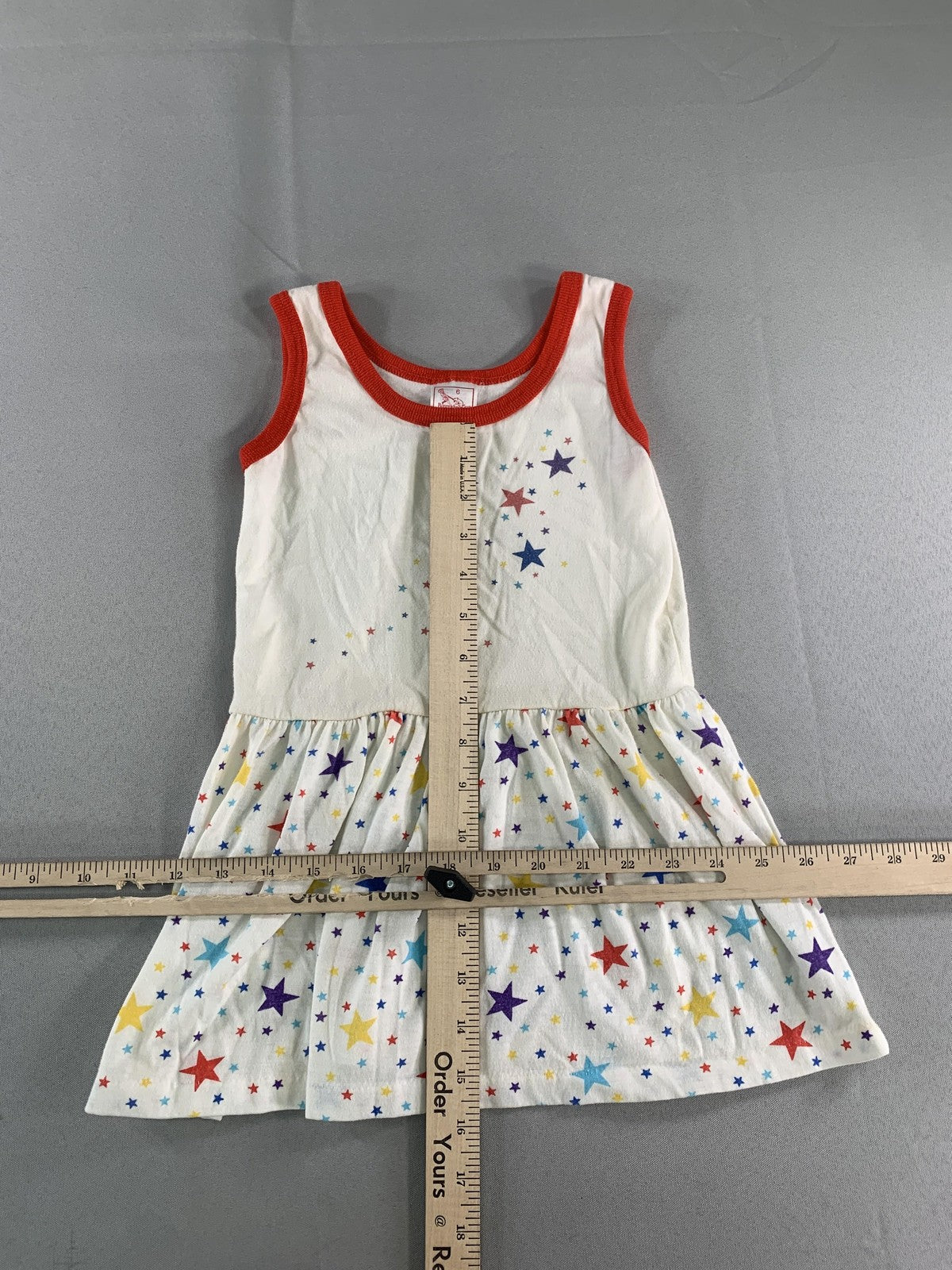 Buster Brown Dress Girls 6 White Red Star Print Sleeveless Ringer Knit Made USA