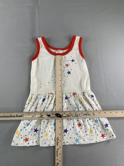 Buster Brown Dress Girls 6 White Red Star Print Sleeveless Ringer Knit Made USA