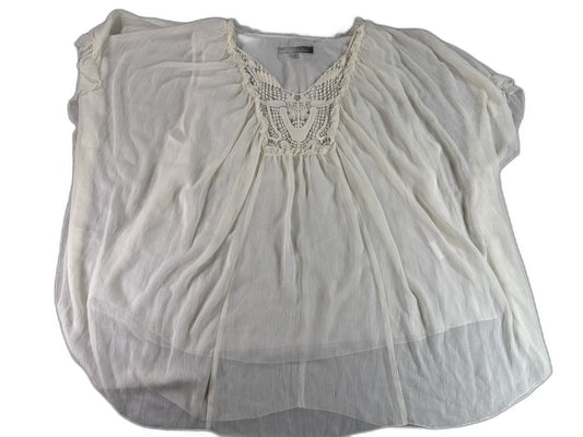 Rose Olive Boho Blouse Womens 2X White 100% Polyester Loose Fit Crochet Neck