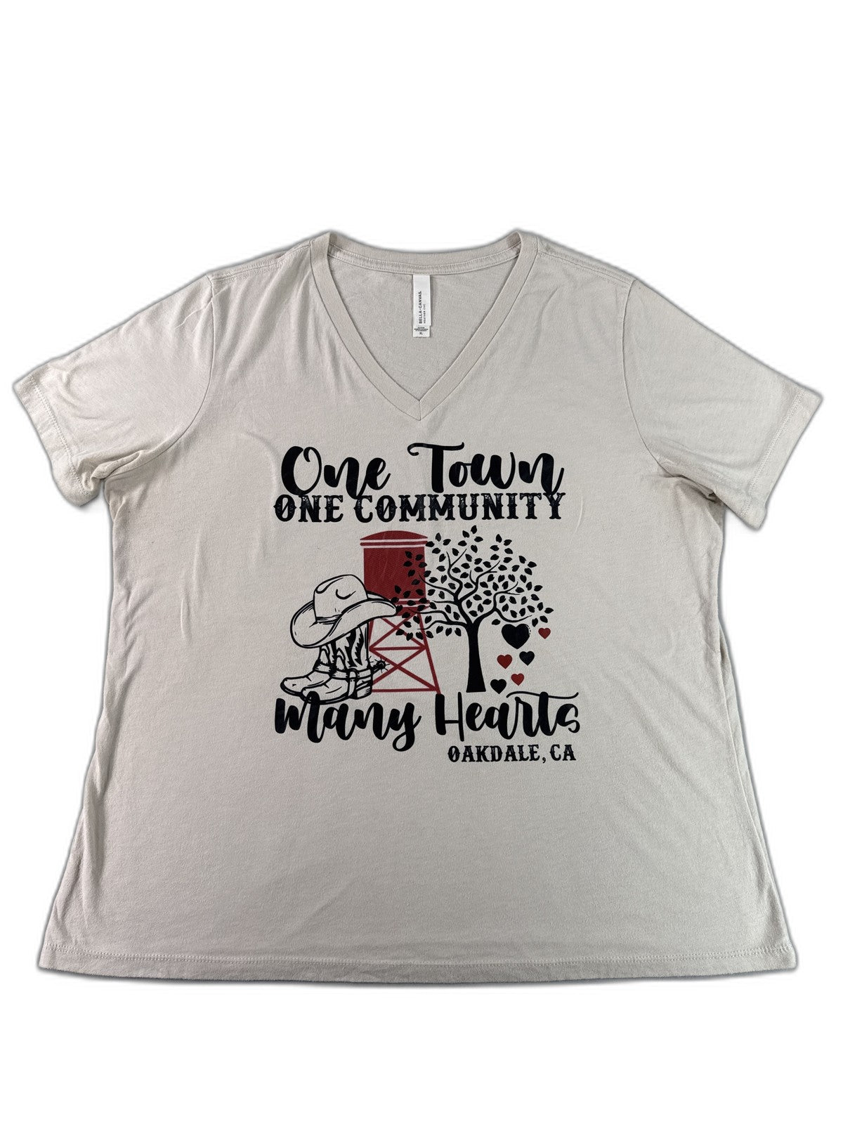 BELLA+CANVAS Oakdale CA Community Graphic Neck Tee XL Beige Cotton Regular Fit