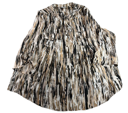Avenue Women 22/24 Black Tan White Abstract Marble Print Blouse 3/4 Sleeve Top