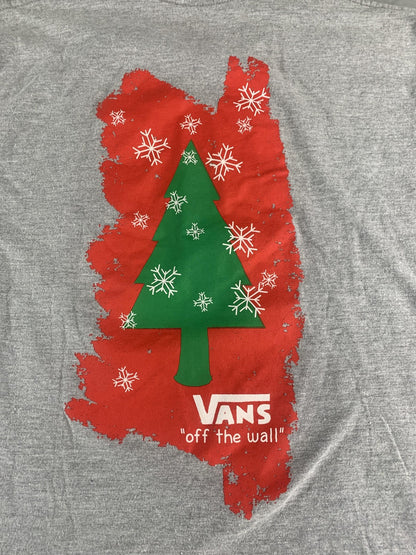 Vans Shirt Mens Medium Gray Christmas Tree Holiday Tee Snowflakes Skate Classic
